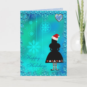 Alice dans la carte de Noël bleue de paillettes du