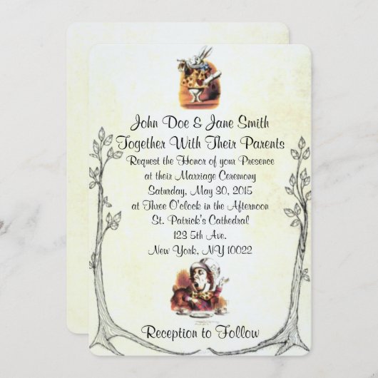 Alice dans le faire-part de mariage du pays des (Devant / Derrière)