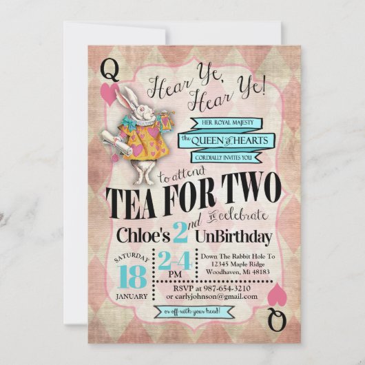 Alice dans les 2èmes invitations d'anniversaire du (Devant)