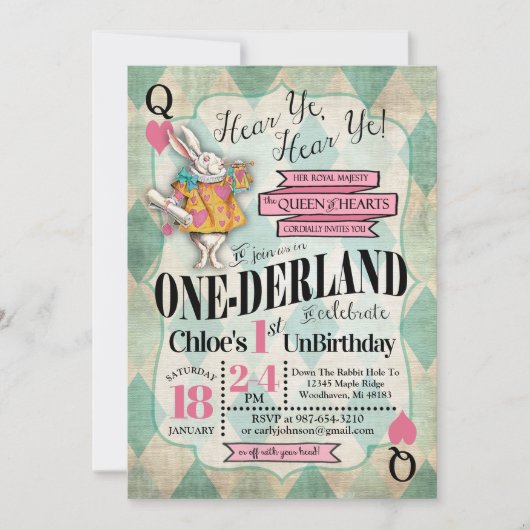 Alice dans les ?ères invitations d'anniversaire du (Devant)