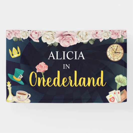Alice dans l'Onederland Bannière d'anniversaire - (Horizontal)