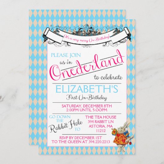 Alice dans l'Onederland Invitation pour le premier (Devant / Derrière)