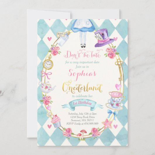Alice dans ONEderland Anniversaire Invitation Tea  (Devant)