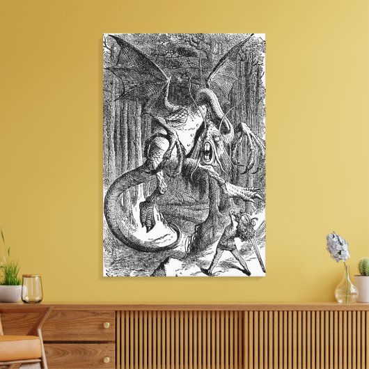 Alice Door Het Kijken Glas - De Jabberwocky Canvas Afdruk (Insitu (Woonkamer))