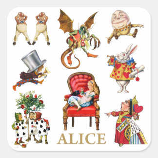 Alice door het kijken glas en vrienden vierkante sticker