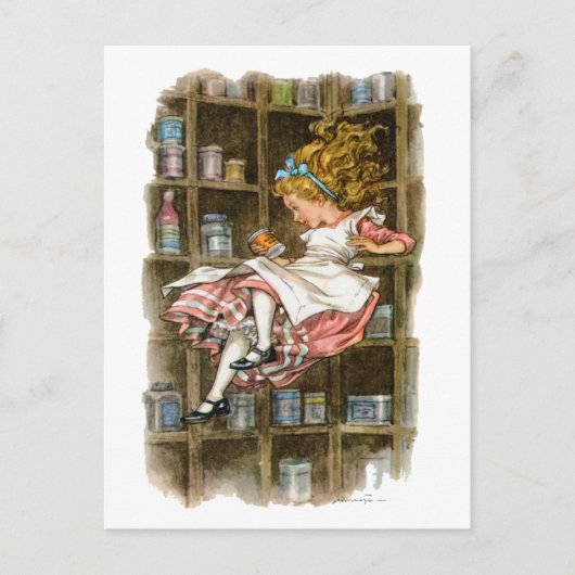 Alice drijft door het konijnenhol briefkaart (Voorkant)