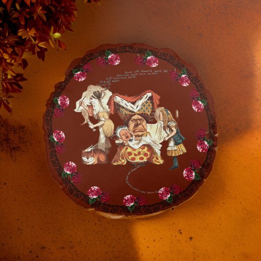 Alice Duchess Cheshire Cat Burgundy Pouf Rond Kussen