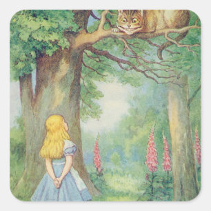 Alice en de Cheshire Cat Vierkante Sticker