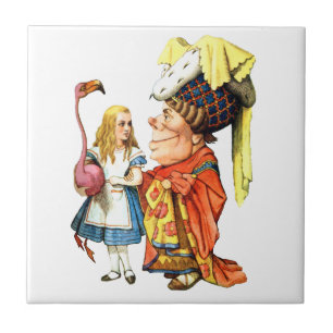 Alice en de Duchess bespreken Flamingo Croquet Tegeltje