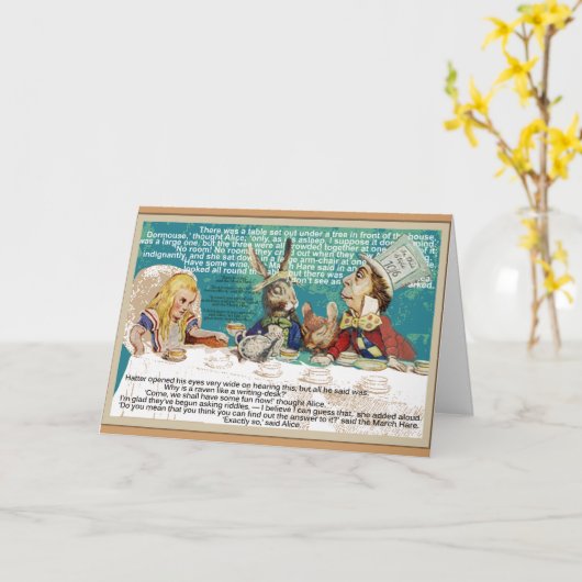 Alice en de Mad Hatter Tea Party Kaart (Gele Bloem)