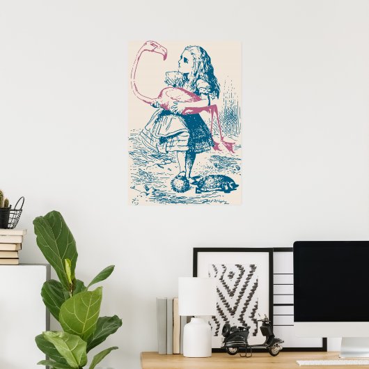 Alice en Flamingo Croquet Mallet Poster (Thuiskantoor)