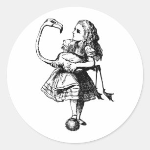 Alice en Flamingo Inked Black Ronde Sticker