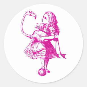 Alice en Flamingo Inked Pink Ronde Sticker