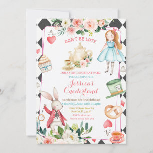  Alice en Rabbit Tea Party Invitation Kaart