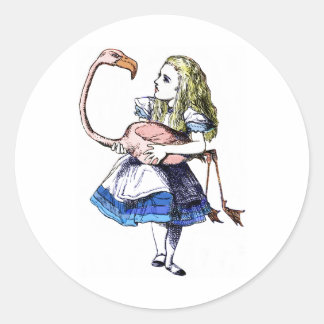 Alice en Roze Flamingo Ronde Sticker
