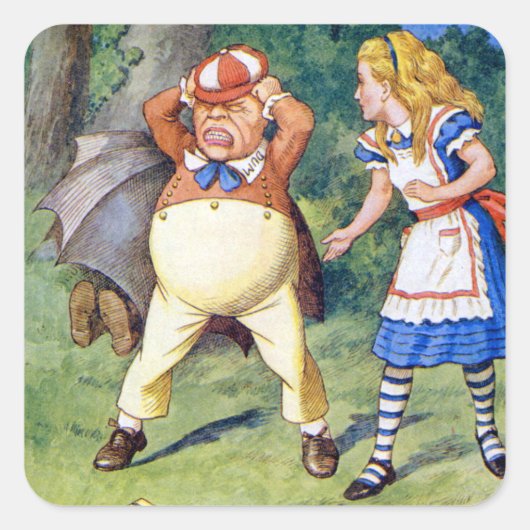 Alice en Tweedledee in Wonderland Vierkante Sticker (Voorkant)