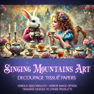 Alice en White Rabbit Fantasy Teatime Decoupage Tissuepapier