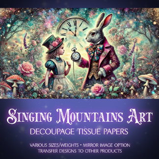 Alice en White Rabbit Wonderland Klokken Decoupage Tissuepapier