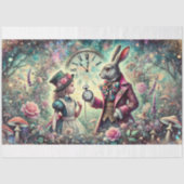 Alice en White Rabbit Wonderland Klokken Decoupage Tissuepapier (Voorkant)
