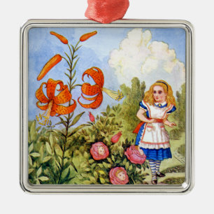 Alice Encounters die Flowers spreken in Wonderland Metalen Ornament