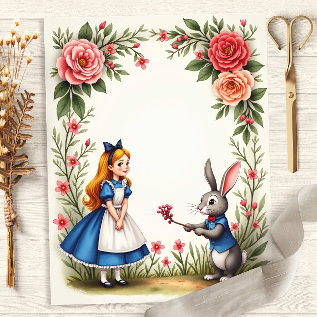 Alice et lapin - Papier à rebut floral (Créateur téléchargé)