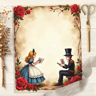 Alice et le Chapelier Fou lisant du papier scrapbo