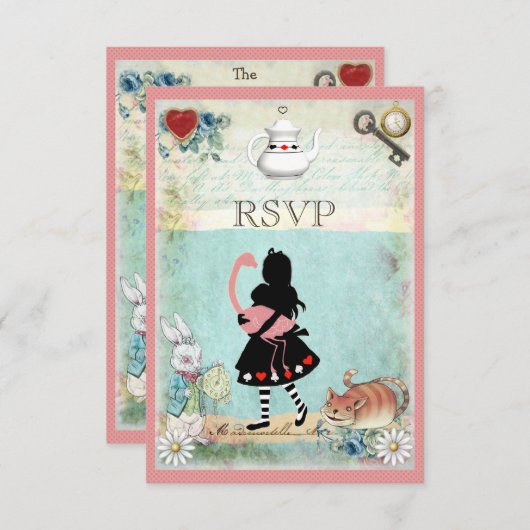 Alice, Flamingo & Cheshire Cat RSVP (Voorkant / Achterkant)