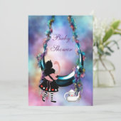 Alice & Flamingo Hanging Moon Baby shower Kaart (Staand voorkant)