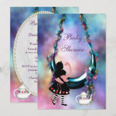 Alice & Flamingo Hanging Moon Baby shower Kaart (Voorkant / Achterkant)