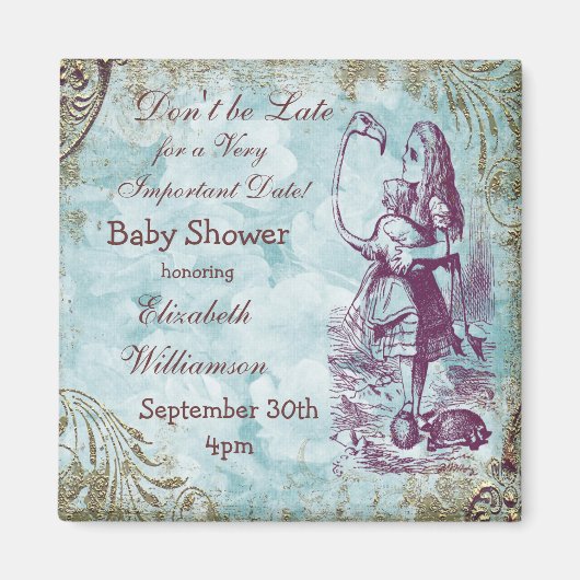 Alice & Flamingo Save The Date Baby shower Magneet (Voorkant)