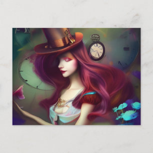 Alice Garder le temps AI Généré carte postale Art