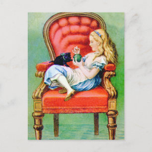Alice & Her Cat Dinah in de Big Red Velvet Chair Briefkaart