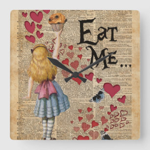 Alice in het Sprookjesland eet me Muffin Vierkante Klok