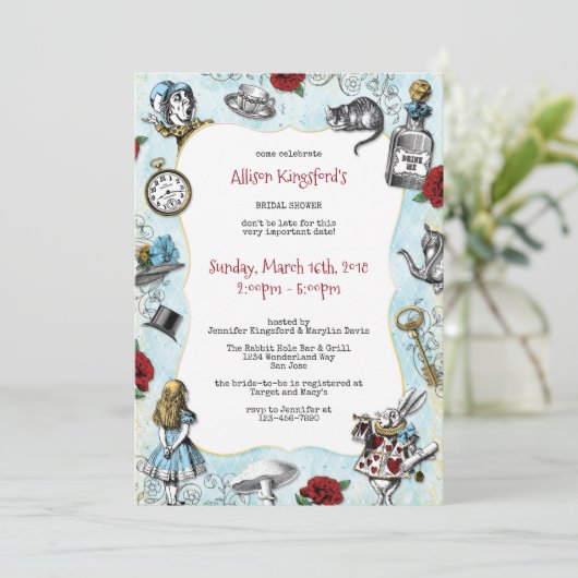 Alice in het Vrijgezellenfeest Wonderland Kaart (Staand voorkant)