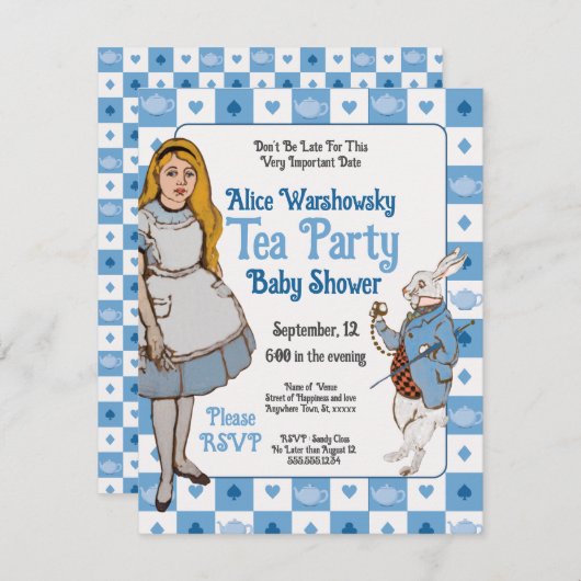  Alice in het Wonderland baby shower-uitnodiging Save The Date (Voorkant / Achterkant)