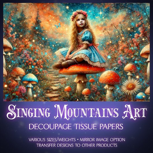 Alice In Mushroom Wonderland  Dreamscape Decoupage Tissuepapier