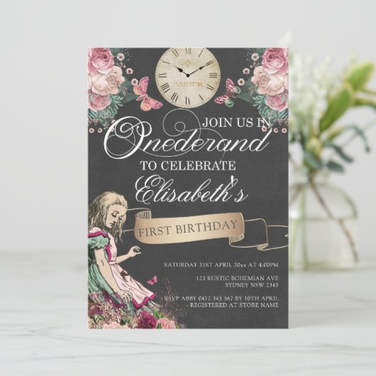 Alice in Onderland eerste verjaardag Kaart (Staand voorkant)