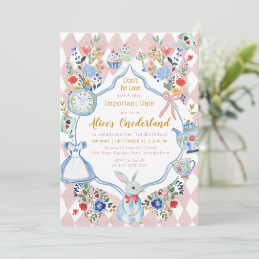 Alice in ONEderland 1e verjaardag grillig Kaart (Staand voorkant)