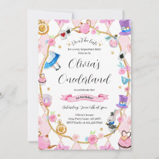 Alice in Onederland 1e verjaardag Roze Kaart
