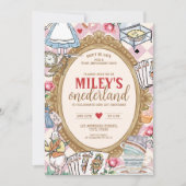 Alice in ONEDERLAND 1e verjaardag  Tea Party Kaart (Voorkant)