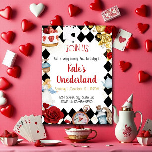Alice in ONEderland Eerste Verjaardagsuitnodiging Kaart