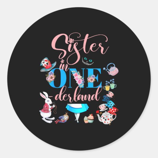 Alice In Onederland Family Sister Of The Birthday Ronde Sticker (Voorkant)