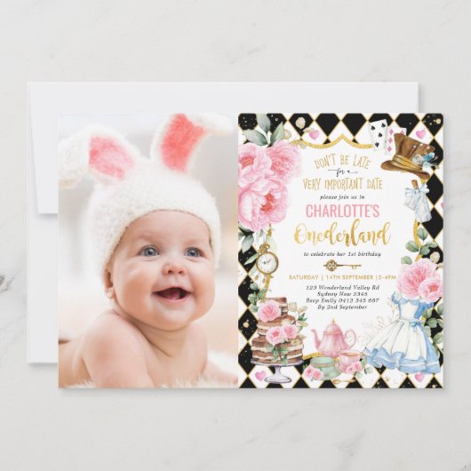 Alice in Onederland High Tea Mad Hatter Verjaardag Kaart (Voorkant)