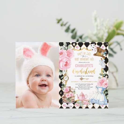 Alice in Onederland High Tea Mad Hatter Verjaardag Kaart (Staand voorkant)