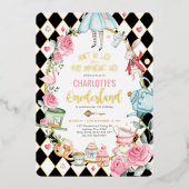 Alice in Onederland Mad Tea Party 1st Birthday Folie Uitnodiging (Voorkant)