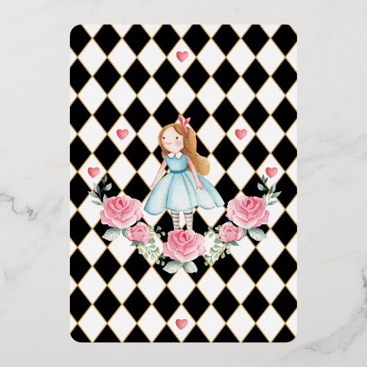 Alice in Onederland Mad Tea Party 1st Birthday Folie Uitnodiging (Achterkant)