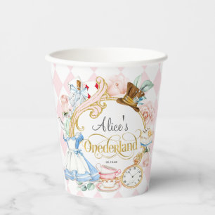 Alice in Onederland, meisje 1 verjaardag Papieren  Bekers