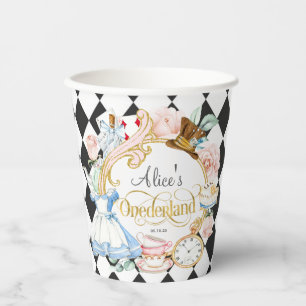 Alice in Onederland, meisje 1 verjaardag Papieren  Bekers
