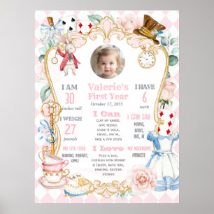 Alice in ONEderland-Roze 1e verjaardag mijlpaal Poster