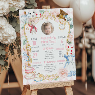 Alice in ONEderland-Roze 1e verjaardag mijlpaal Poster